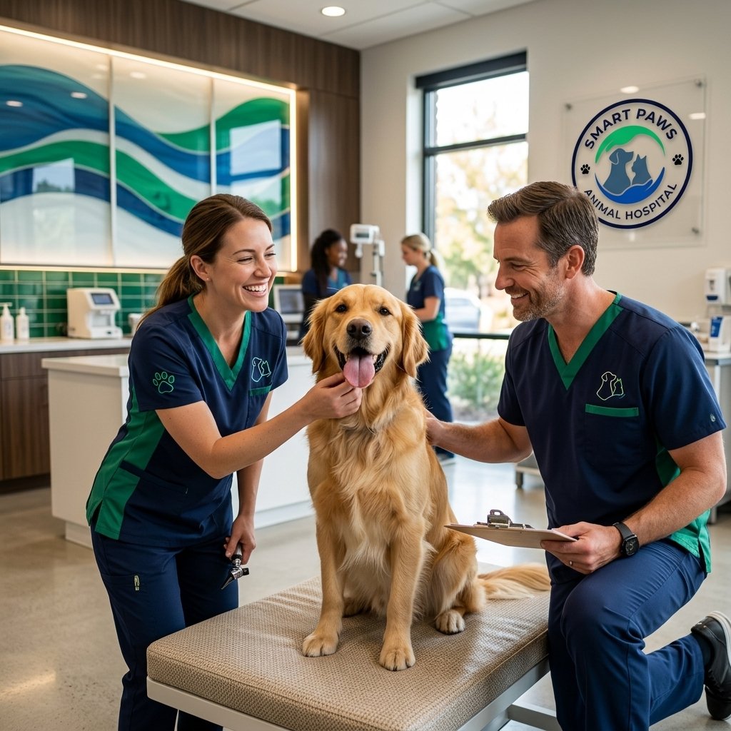 Friendly Veterinarian with Dog